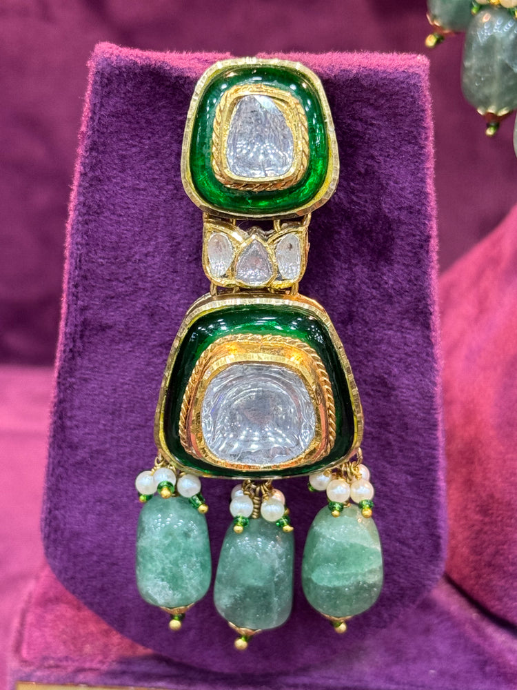 Traditional Indian polki earrings gold bridal jewellery set by SP Jewellers