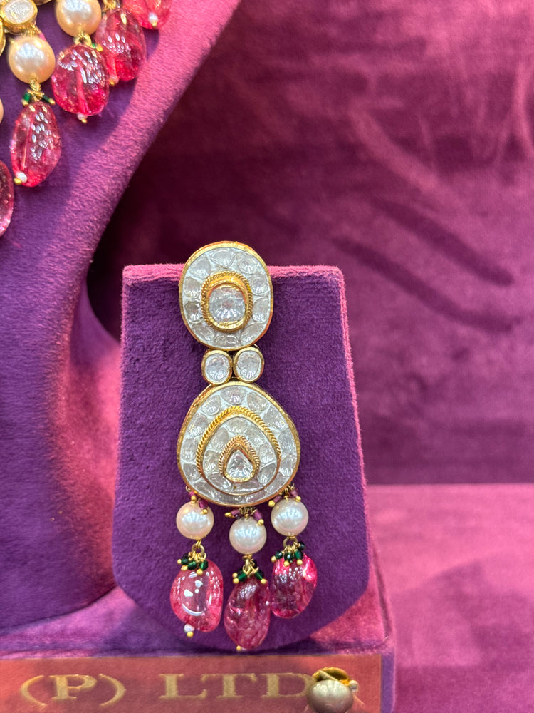 Classic Bridal Polki Earrings in Gold with Pearl Drops, Luxury Wedding Jewelry by SP Jewellers