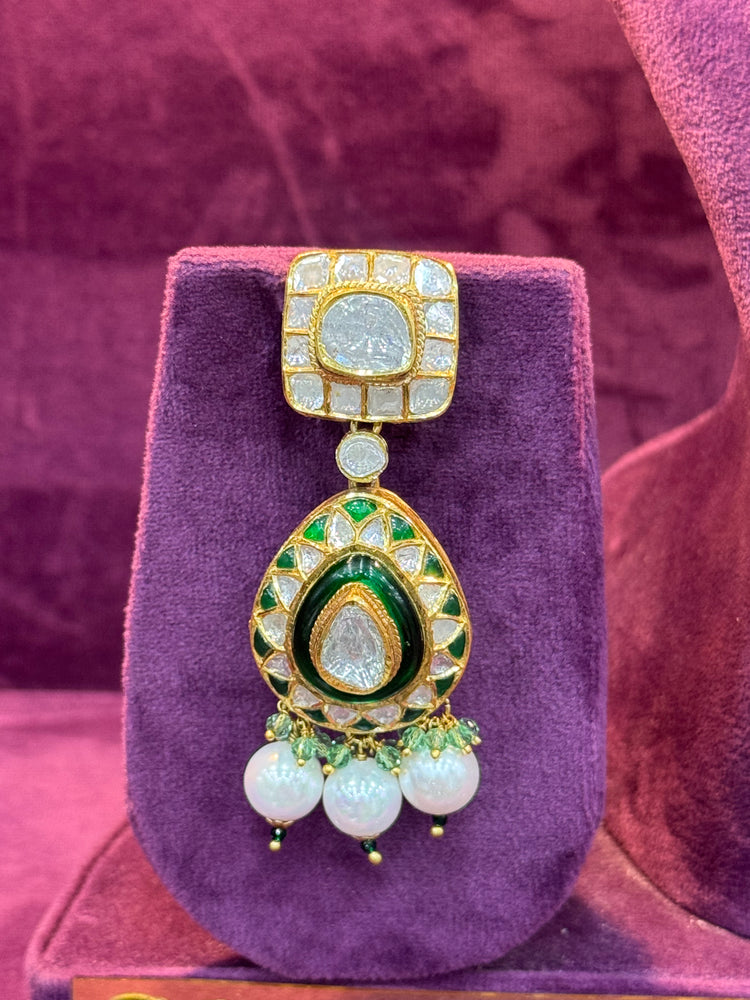 Handcrafted Polki Earrings in Gold for Bride, Elegant Wedding Collection by SP Jewellers