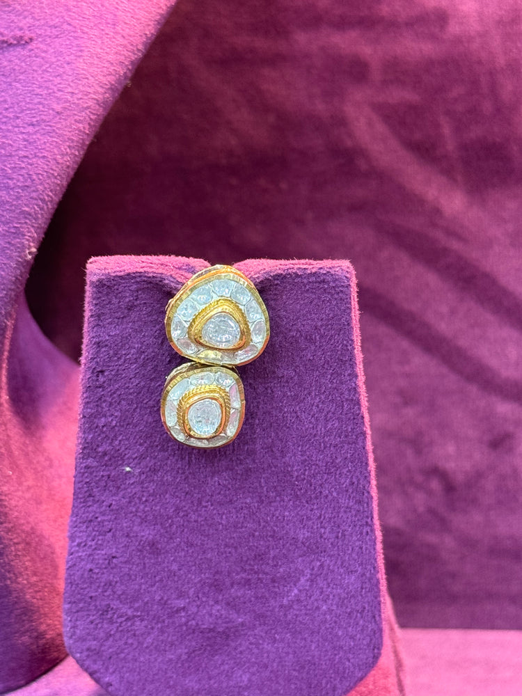 Antique Finish Polki Earrings in Gold for Bridal Look, Elegant Wedding Jewelry by SP Jewellers
