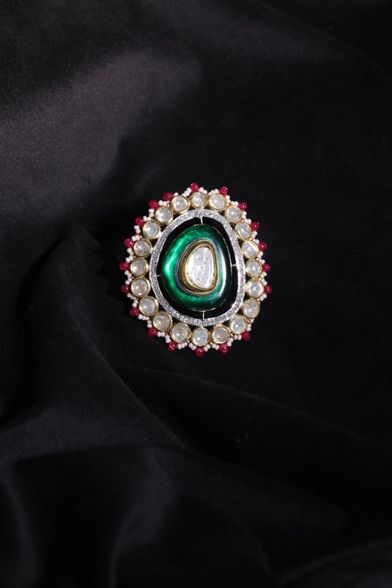 Polki Emerald Halo Ring