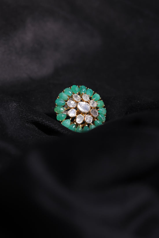 Emerald Polki Blossom Ring