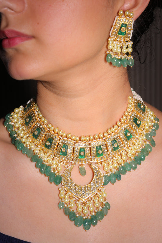 Polki Emerald & Pearl Necklace Set