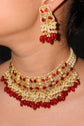 Floral Polki & Ruby Layered Pearl Necklace