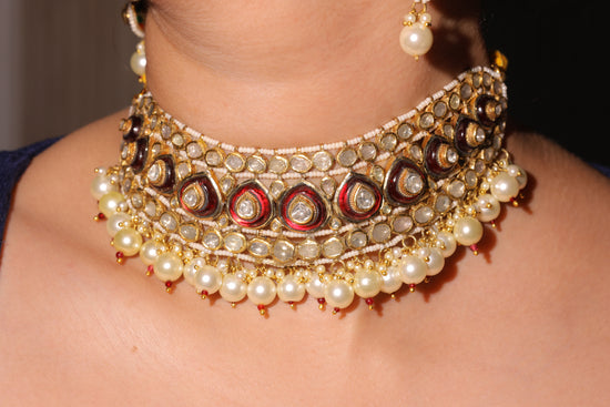 Regal Pearl and Polki Choker Necklace