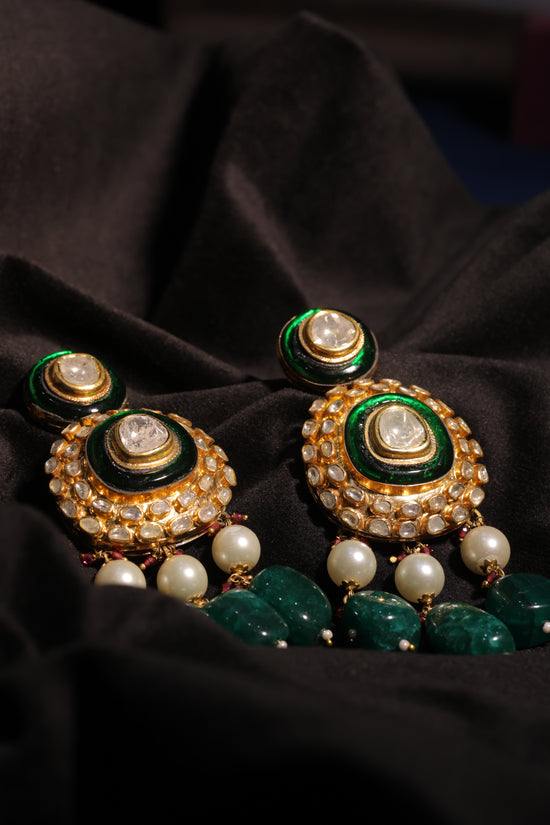 Green Enamel Polki Earrings