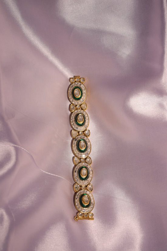 Polki Bracelet with Green Enamel