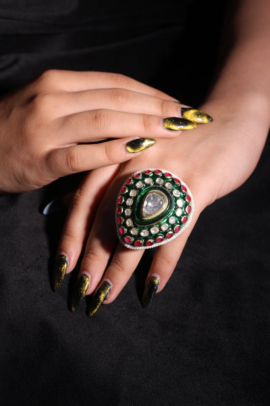 Gold Finish Polki Statement Ring