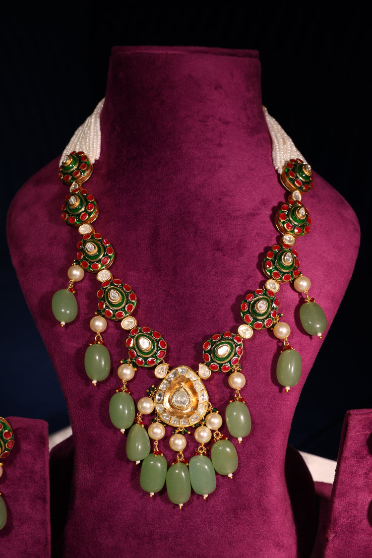 Royal Polki Necklace Set with Emerald Drops by SP Jeweller&