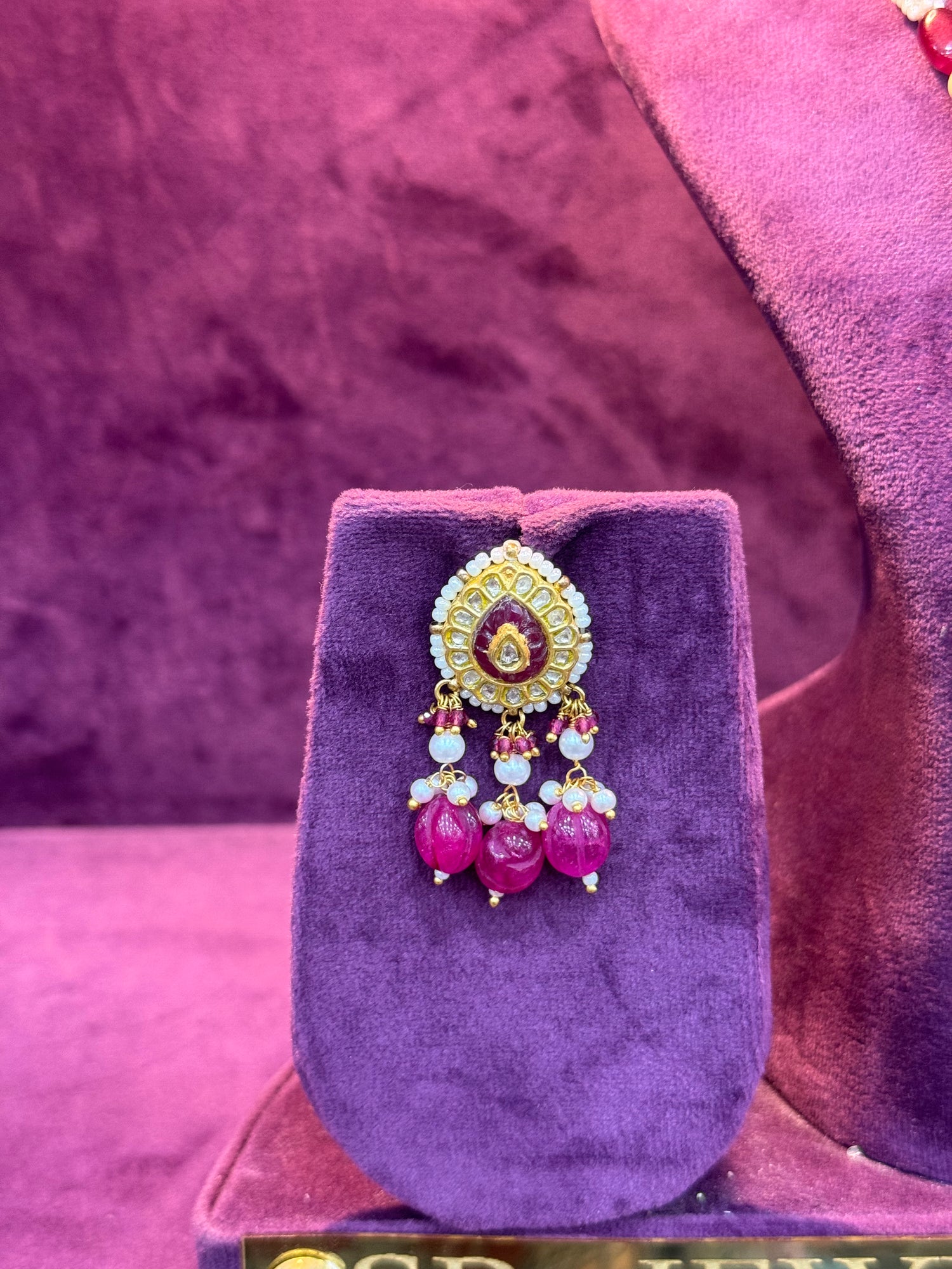 Designer Polki Drop Earrings with Intricate Heritage Craft, Wedding Jewelry by SP Jewellers