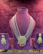 Pearl Strand Necklace with Floral Pendant and Red Beads