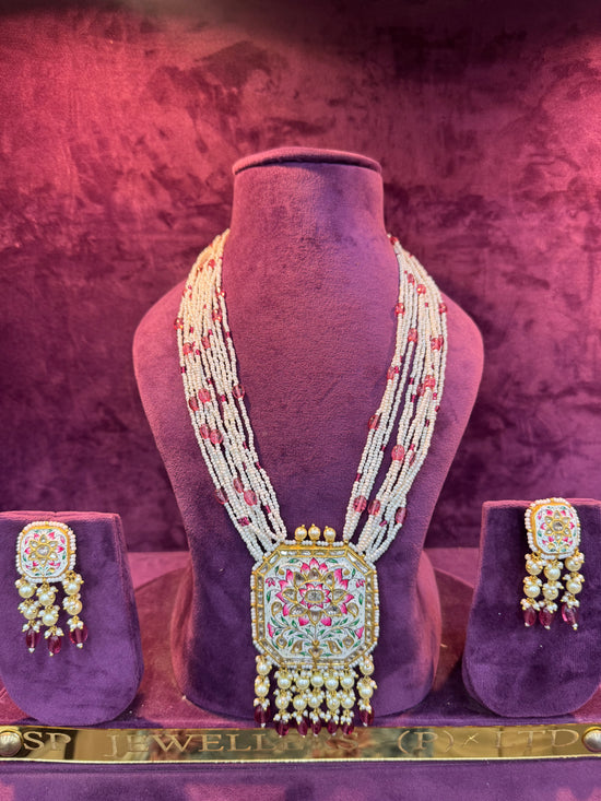 Pink and White Floral Pendant Necklace Set