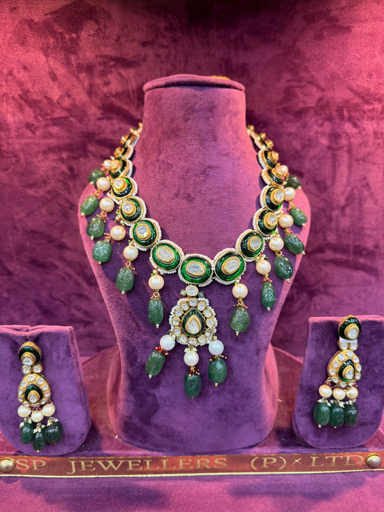 Green Enamel and Polki Traditional Necklace Set