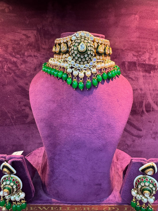 Polki Pearl & Green Bead Choker