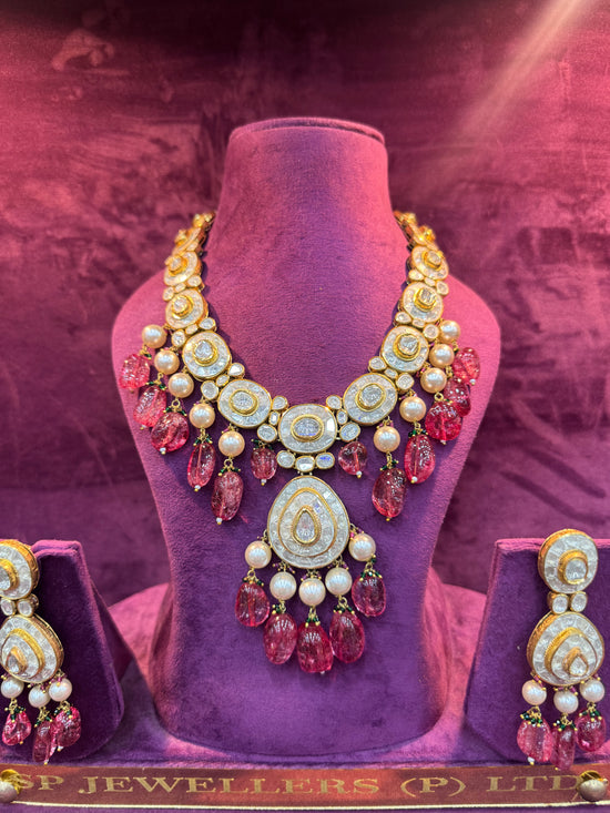 Red Gemstone Pearl Necklace Set