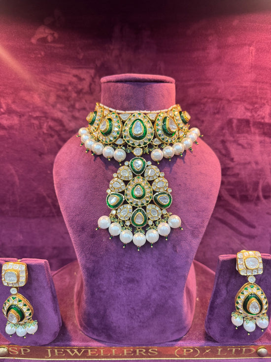 Enamel Grace Polki Pearl Necklace Set