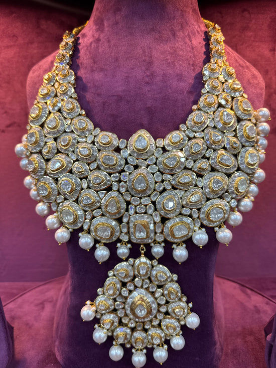 Regal Polki Pearl Bridal Necklace Set
