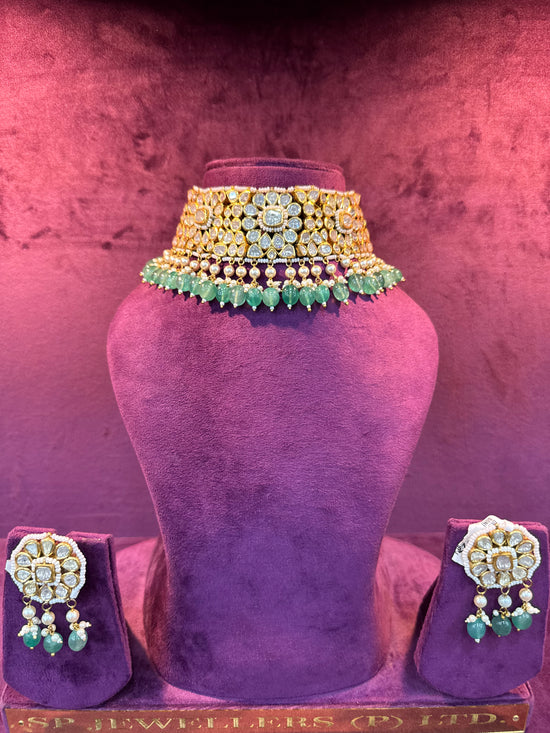 Emerald Bloom Polki Choker Set