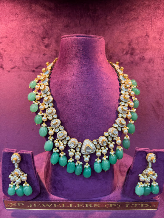 Emerald Cascade Polki Necklace Set