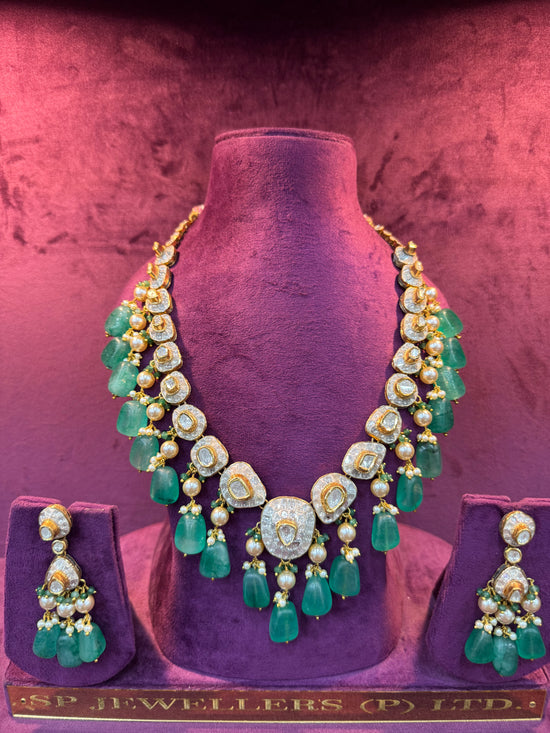 Royal Emerald Polki Cascade Set
