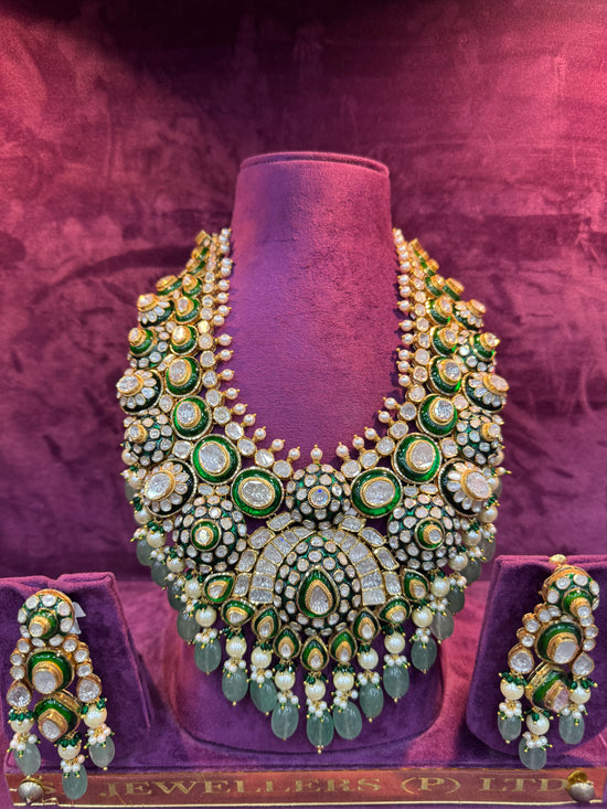 Regal Meenakari Polki Green Drop Necklace Set