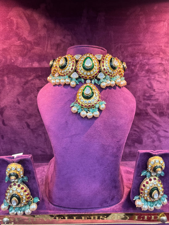 Meenakari Ruby Diamond Bridal Necklace Set