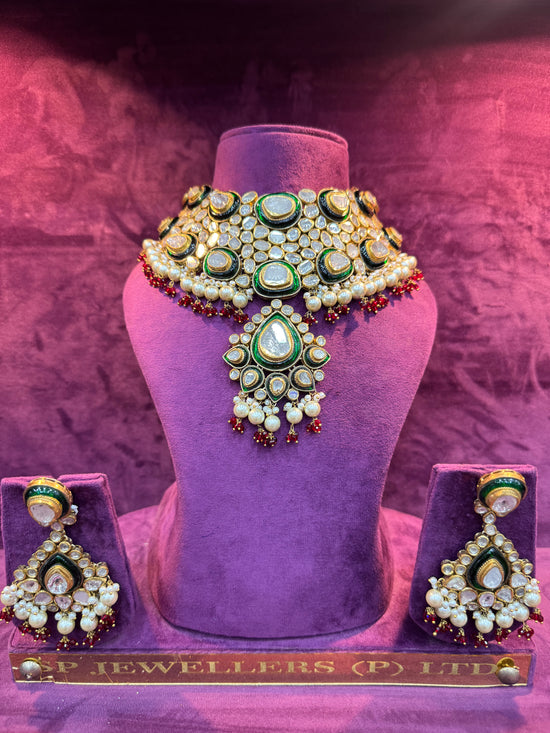 Regal Polki Meenakari Choker Necklace Set