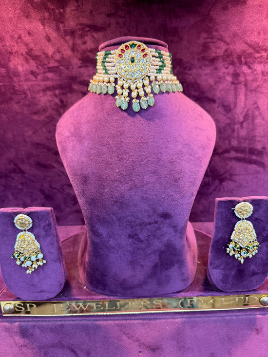Luxurious Polki Gold Necklace with Multi-layered Pearls for Premium Wedding Look by SP Jewellers