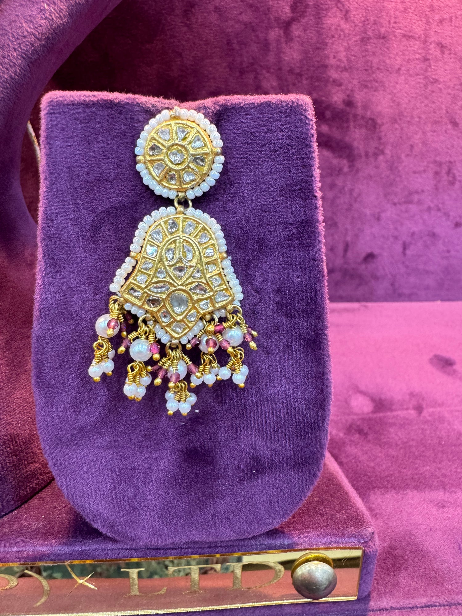 Regal Polki Gold Earrings with Uncut Diamond Detailing, Bridal Wedding Collection by SP Jewellers