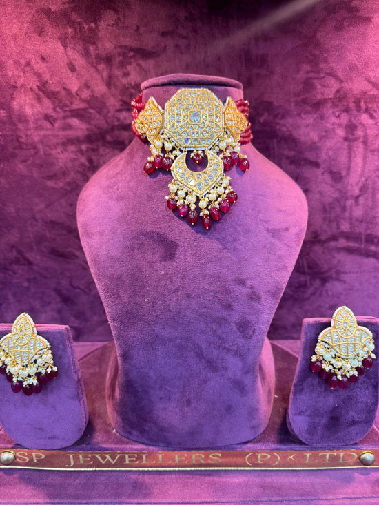 Luxurious Polki Gold Necklace with Multi-layered Pearls for Premium Wedding Look by SP Jewellers