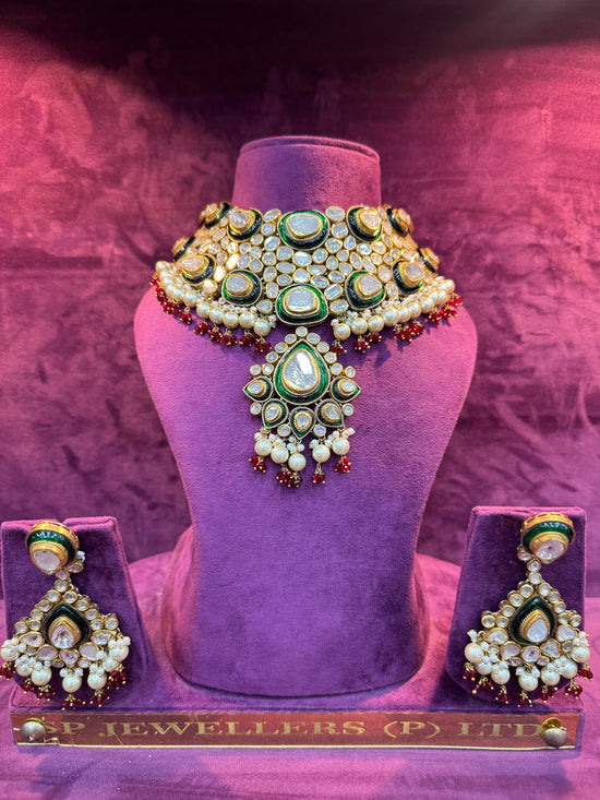 luxury gold polki earring with uncut diamonds for bridal and wedding wear by SP Jewellers