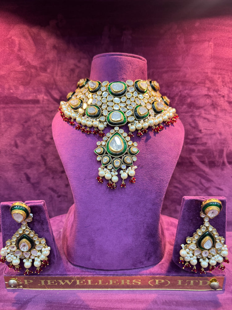 luxury gold polki earring with uncut diamonds for bridal and wedding wear by SP Jewellers