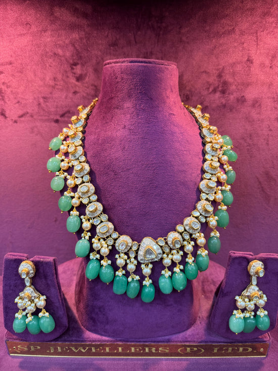 Luxury handcrafted polki necklace for bridal wear gold Indian wedding jewellery by SP Jewellers