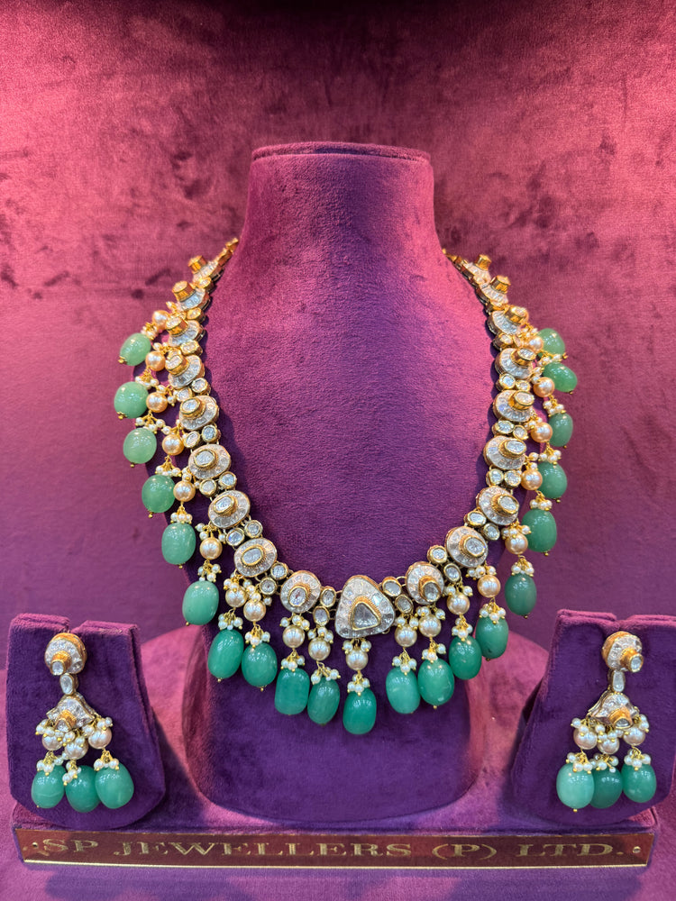 Luxury handcrafted polki necklace for bridal wear gold Indian wedding jewellery by SP Jewellers