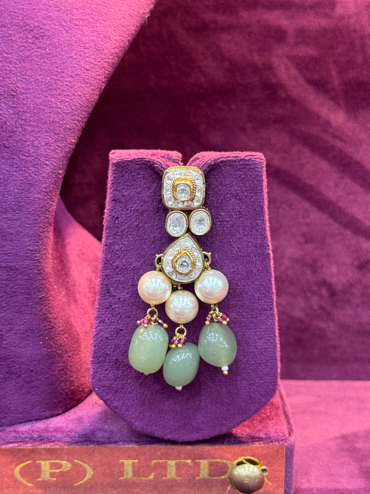 Long Hanging Polki Earrings in Gold for Bridal Look, Elegant Indian Wedding Jewelry by SP Jewellers