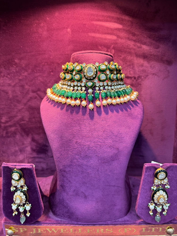 Antique Finish Polki Necklace in Gold for Bridal Look, Elegant Wedding Jewelry by SP Jewellers