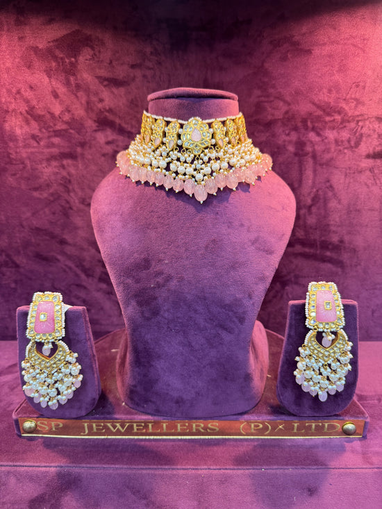 Antique Finish Polki Necklace in Gold for Bridal Look, Elegant Wedding Jewelry by SP Jewellers