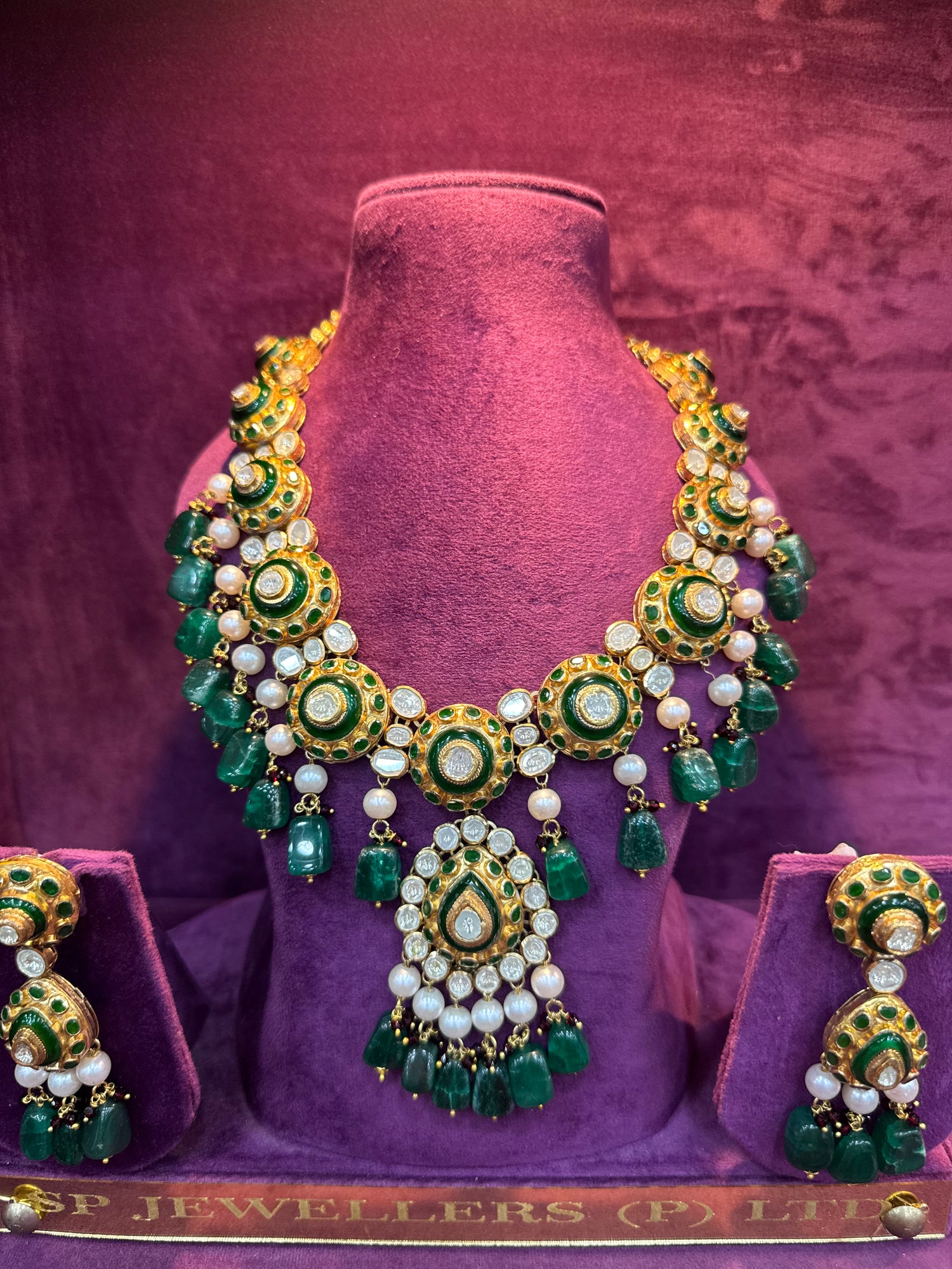 Festive Polki Gold Earrings, Traditional Royal Indian Bridal Jewelry for Weddings by SP Jewellers