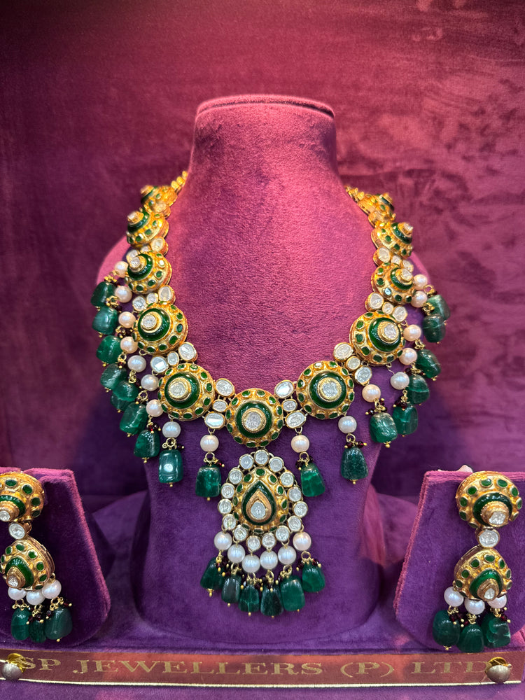 Festive Polki Gold Earrings, Traditional Royal Indian Bridal Jewelry for Weddings by SP Jewellers