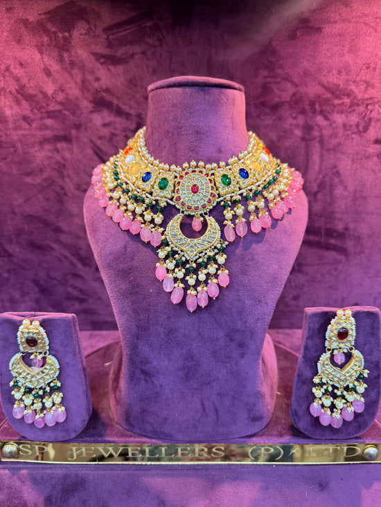 Layered Polki Necklace in Gold for Bridal Look, Elegant Indian Wedding Jewelry by SP Jewellers