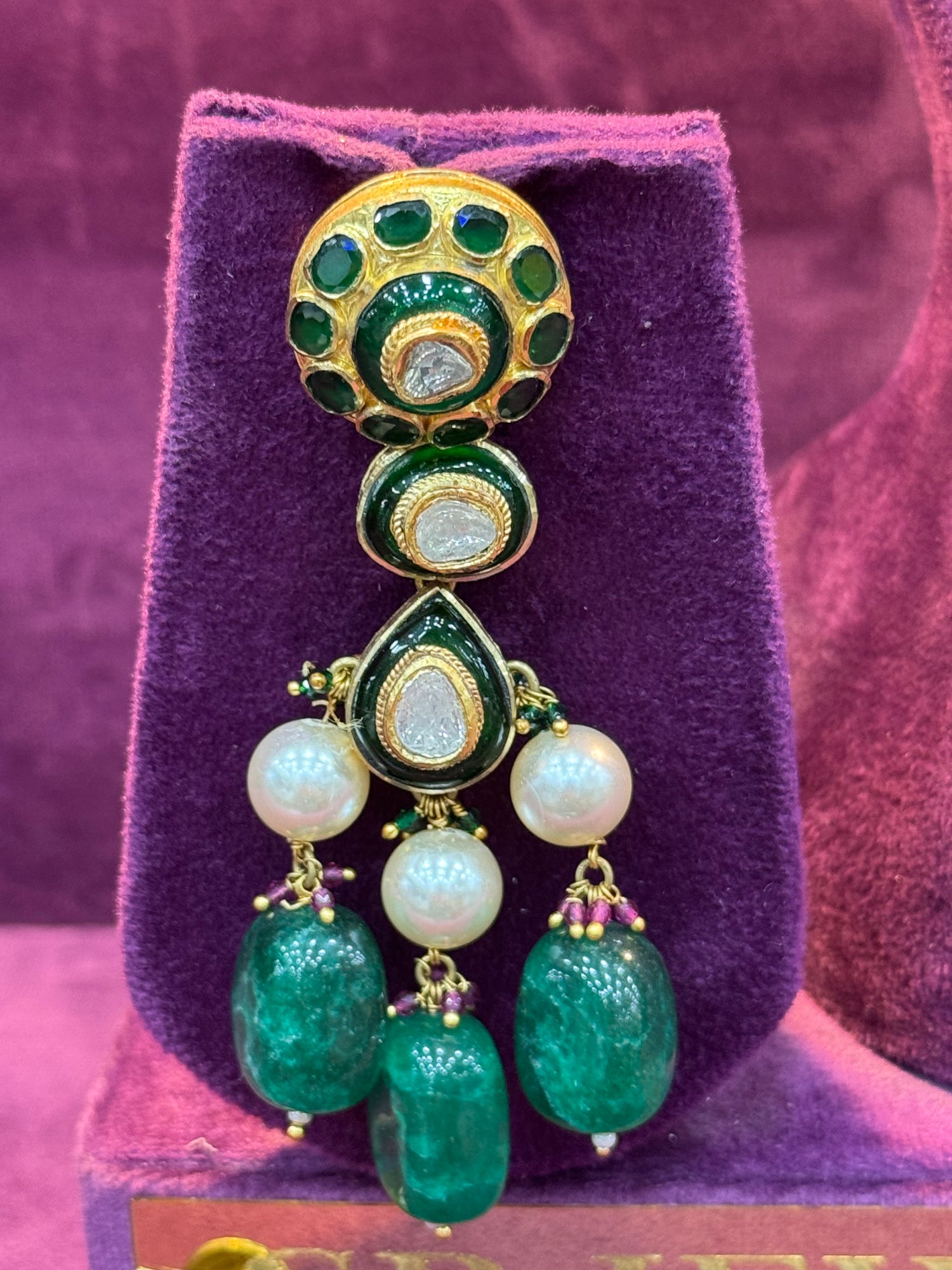 Long Hanging Polki Earrings in Gold for Bridal Look, Elegant Indian Wedding Jewelry by SP Jewellers