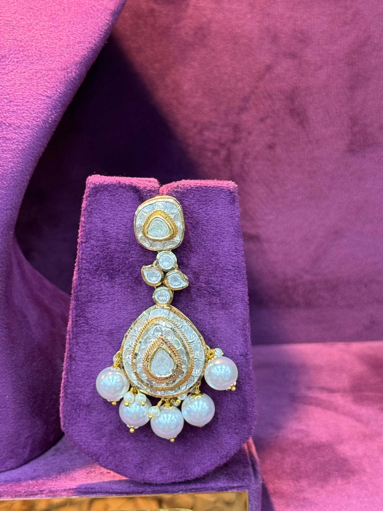 Festive Polki Gold Earrings, Traditional Royal Indian Bridal Jewelry for Weddings by SP Jewellers
