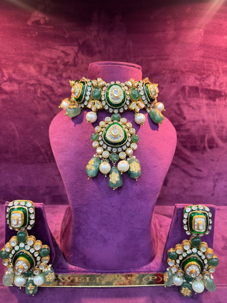 Premium Polki Necklace Set in Gold, Luxurious Wedding Jewelry for Brides by SP Jewellers
