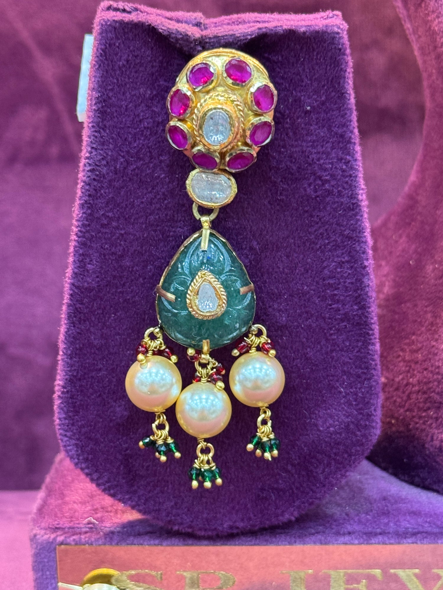 Long Hanging Polki Earrings in Gold for Bridal Look, Elegant Indian Wedding Jewelry by SP Jewellers