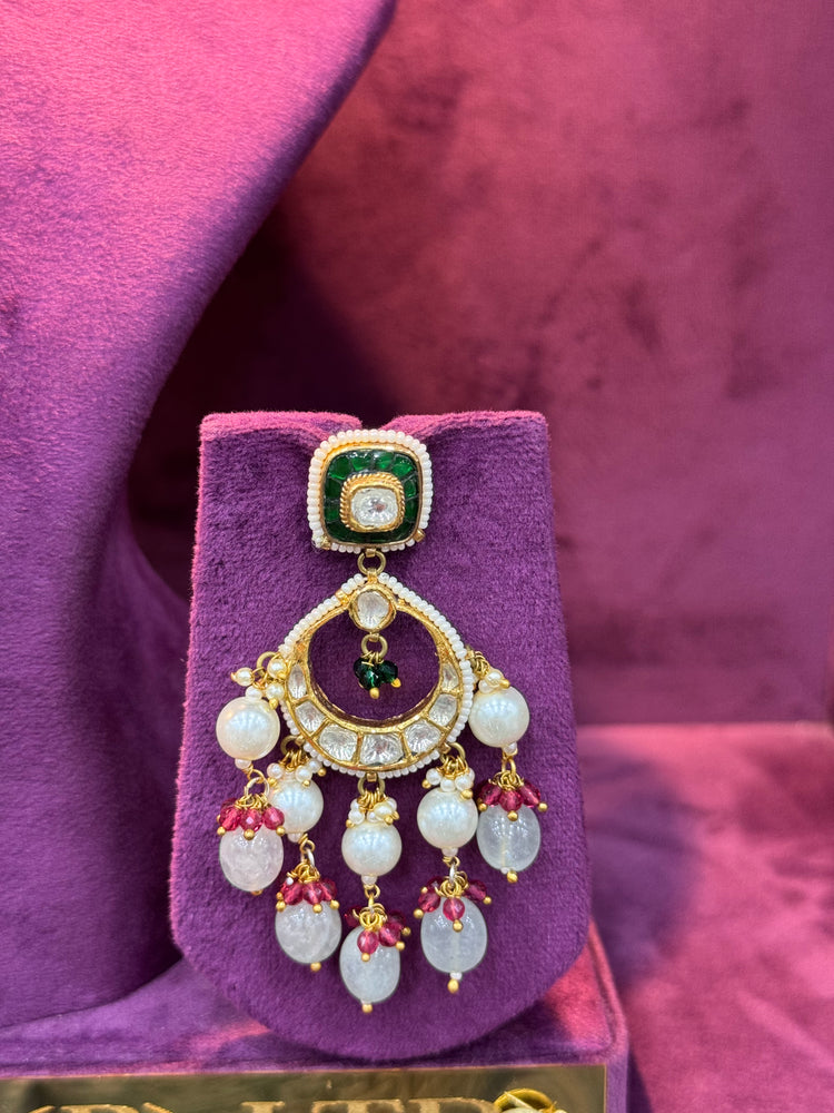 Classic Bridal Polki Earrings in Gold with Pearl Drops, Luxury Wedding Jewelry by SP Jewellers