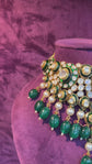 Green Stone and Polki Wide Necklace Set