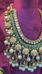 Green Beaded Floral Polki Necklace Set
