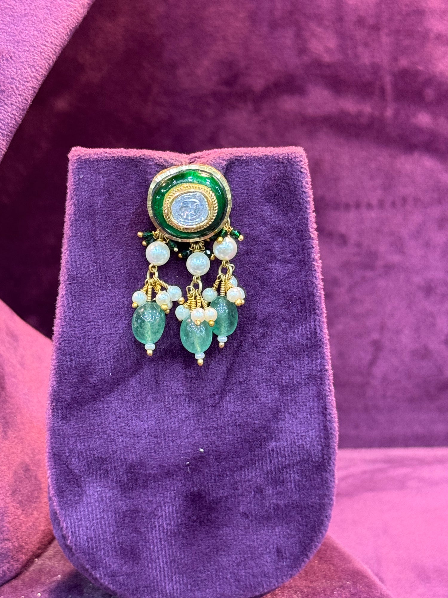 Statement Polki Earrings Set in Gold, Perfect for Luxurious Wedding Attire by SP Jewellers