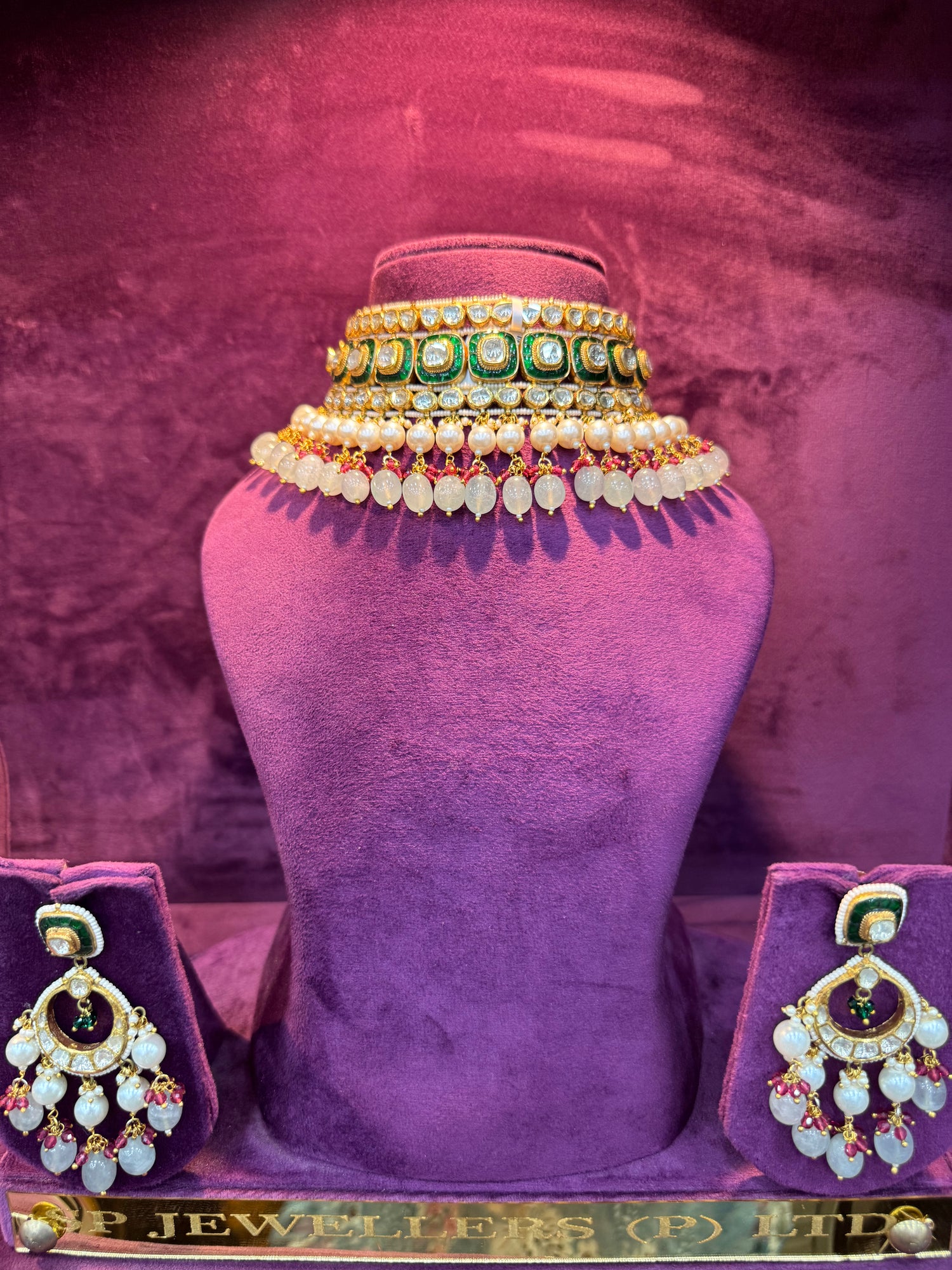 Bridal Wear Heavy Polki Necklace Set in Gold, Premium Indian Wedding Collection by SP Jewellers