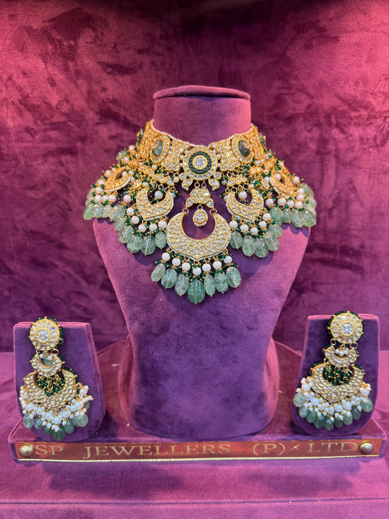 Antique Finish Polki Necklace in Gold for Bridal Look, Elegant Wedding Jewelry by SP Jewellers